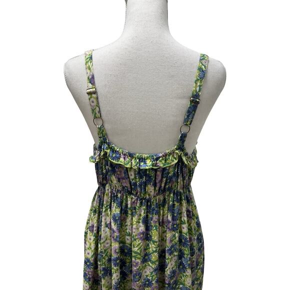 Natural Life Elizabeth Floral Maxi Sundress Size L Green Boho Milkmaid - Picture 2 of 5